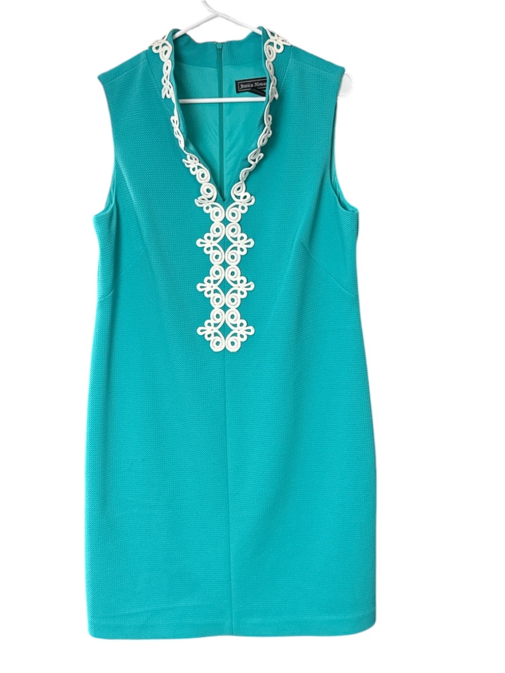 Jessica Howard Teal Embroidered Neck Shift Dress 16 EUC - Picture 2 of 6